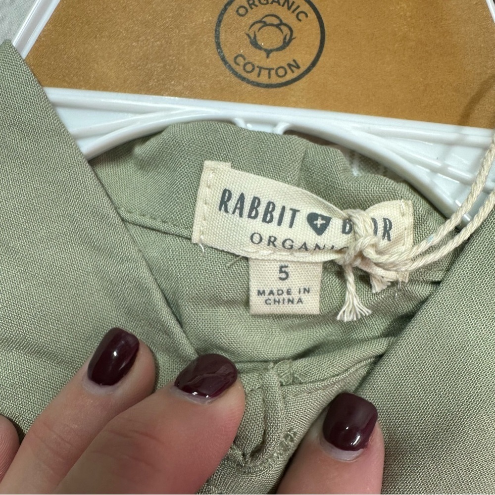 NWT rabbit + bear organic cotton linen blend short set boys sage green - Picture 12 of 14